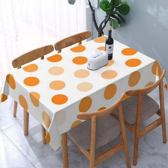 Rectangle Tablecloth Orange Polka Dots Oblong Table Cover Washable Table Cloths for Kitchen Dinning Party Tabletop Modern Decoration 60 x 84inch