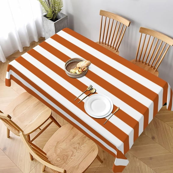 Rectangle Tablecloth Orange and White Candy Stripes Oblong Table Cover Washable Table Cloths for Kitchen Dinning Party Tabletop Modern Decoration 60 x 102inch