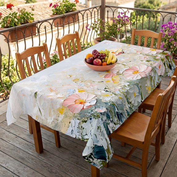 Rectangle Tablecloth,Pastel Blooms Flower Waterproof Oil-Proof Table Cloth Kitchen Dining Tables Cover for Indoor Outdoor Wedding Holiday Party Decor,Oil Painting Style Garden Flora