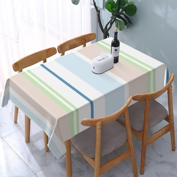 Rectangle Tablecloth Pastel Stripes Beige, Green, Blue, White Oblong Table Cover Washable Table Cloths for Kitchen Dinning Party Tabletop Modern Decoration 60 x 84inch