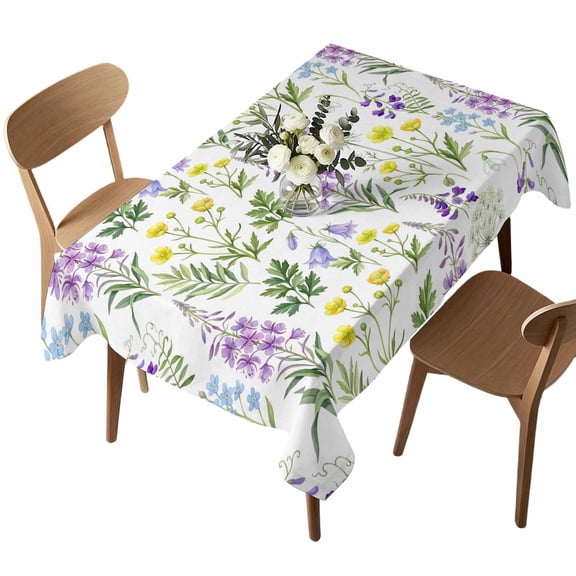 Rectangle Tablecloth, Pastoral Lavender Ombre Floral Waterproof Table Cloth 60x84 in Sage Green Leaves Washable Spillproof Table Cover for Kitchen Dining Party Decor Outdoor Camping