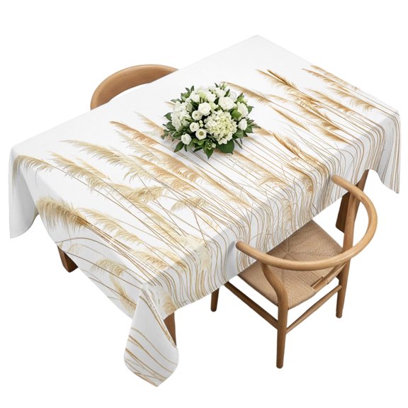 Rectangle Tablecloth, Pastoral Reed Pampas Grass Plant Waterproof Table Cloth 60x120 in Autumn Botanical on White Washable Spillproof Table Cover for Kitchen Dining Party Decor Outdoor Camping
