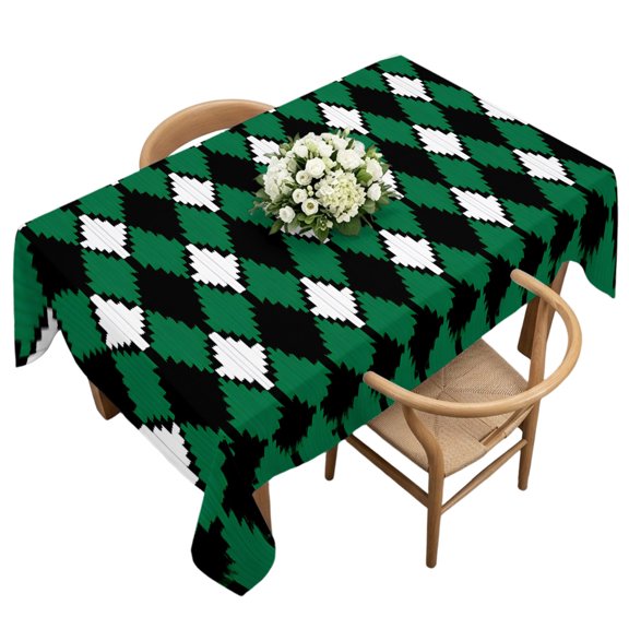 Rectangle Tablecloth, Pastoral Style Rhombus Texture Waterproof Table Cloth 60x120 in Green White and Black Washable Spillproof Table Cover for Kitchen Dining Party Decor Outdoor Camping