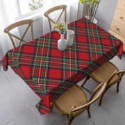 Rectangle Tablecloth, Plaid Tartan Clan Stewart Red Green Pattern Stain Resistant, Wrinkle Free, Washable Polyester Cover for Dining, Parties, and Camping