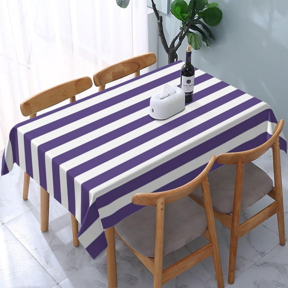 Rectangle Tablecloth Purple and White Candy Stripes Oblong Table Cover Washable Table Cloths for Kitchen Dinning Party Tabletop Modern Decoration 60 x 84inch