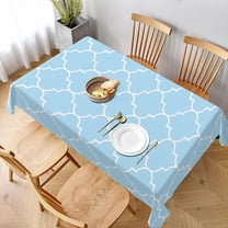 Rectangle Tablecloth Quatrefoil Sky Blue White Oblong Table Cover Washable Table Cloths for Kitchen Dinning Party Tabletop Modern Decoration 60 x 102inch