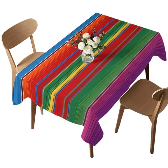 Rectangle Tablecloth, Rainbow Mexican Colorful Stripes Waterproof Table Cloth 60x102 in Modern Abstract Line Art Washable Spillproof Table Cover for Kitchen Dining Party Decor Outdoor Camping