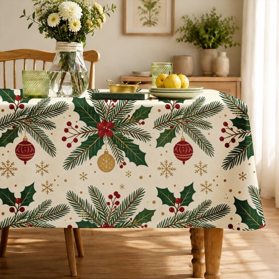 Rectangle Tablecloth Rdsfhsp Christmas Holly Berries Tablecloth Holiday Botanical Table Cover Washable Polyester Tablecloth for Xmas Dining Decor 70×55 inch