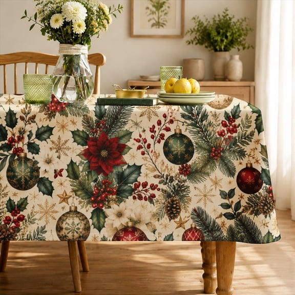 Rectangle Tablecloth Rdsfhsp Christmas Poinsettia Pine Tablecloth Holiday Botanical Table Cover Washable Polyester Tablecloth for Xmas Dining 70×55 inch