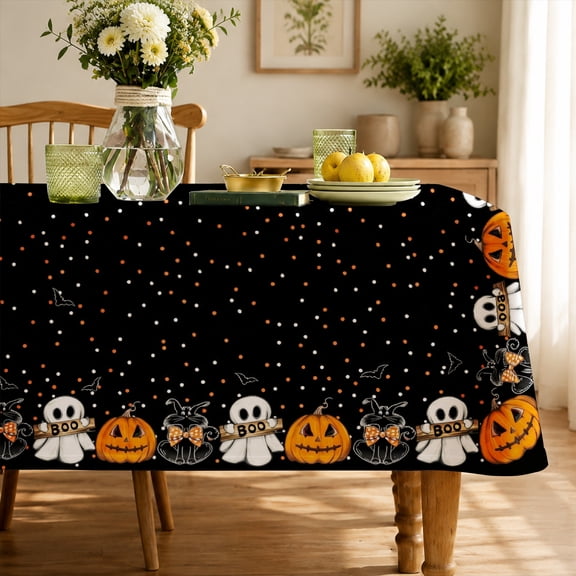 Rectangle Tablecloth Rdsfhsp Halloween Pumpkin Spooky Table table cover Holiday Dining Table Decor Party Home Decoration 102"×60"