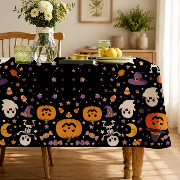 Rectangle Tablecloth Rdsfhsp Halloween Tablecloth Black Pumpkin Ghost Pattern Polyester Table Cover Washable Decorative Dining Tablecloth for Party 102×60 inch