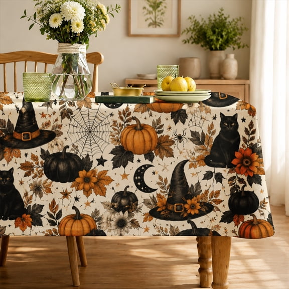 Rectangle Tablecloth Rdsfhsp Halloween Witch Pumpkin Spooky Holiday Table table cover Party Dining Table Decor Home Decoration 70"×55"
