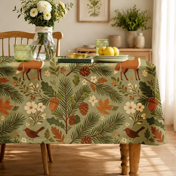 Rectangle Tablecloth Rdsfhsp Woodland Deer Pine Tablecloth Rustic Forest Pattern Table Cover Washable Polyester Tablecloth for Christmas Dining 102×60 inch