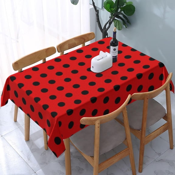 Rectangle Tablecloth Red and Black Polka Dot Pattern Spotty Oblong Table Cover Washable Table Cloths for Kitchen Dinning Party Tabletop Modern Decoration 60 x 84inch