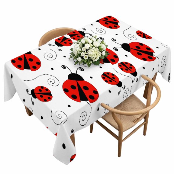 Rectangle Tablecloth, Red Ladybug Seamless Waterproof Table Cloth 60x120 in Funny Cartoon Animal Washable Spillproof Table Cover for Kitchen Dining Party Decor Outdoor Camping