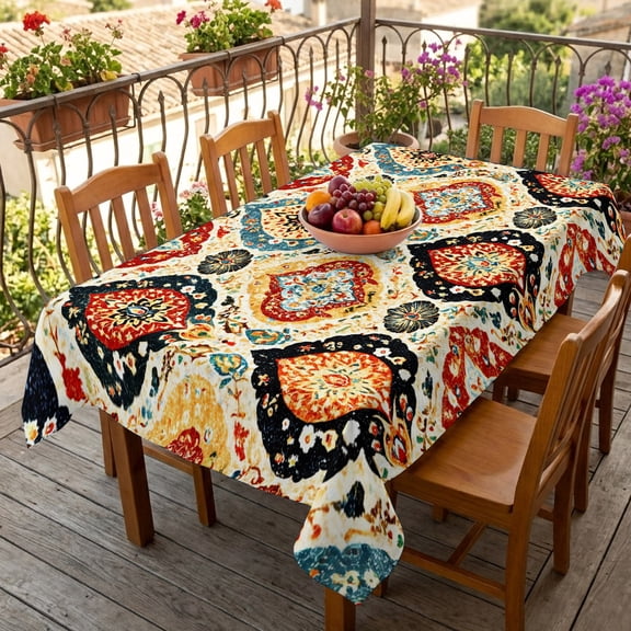 Rectangle Tablecloth,Retro Boho Moroccan Geometric Waterproof Oil-Proof Table Cloth Kitchen Dining Tables Cover for Indoor Outdoor Wedding Holiday Party Decor,Vintage Terracotta Art