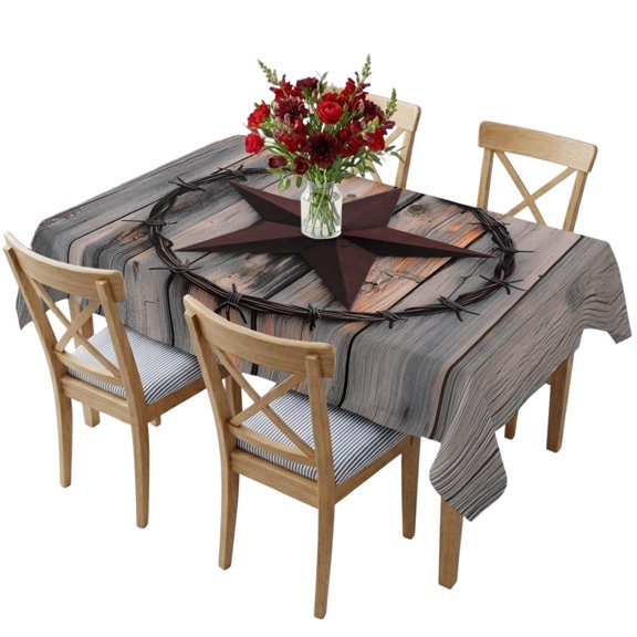 Rectangle Tablecloth,Retro Country Texas Western Star Waterproof Oil-Proof Table Cloth Kitchen Dining Tables Cover for Indoor Outdoor Wedding Holiday Party Decor,Rustic Vintage Wood Plank