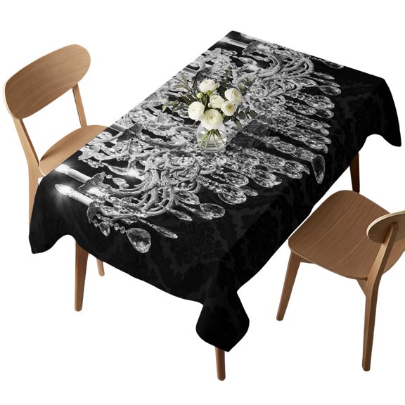 Rectangle Tablecloth, Retro Crystal Chandelier Waterproof Table Cloth 60x102 in Modern Monochrome Art Washable Spillproof Table Cover for Kitchen Dining Party Decor Outdoor Camping