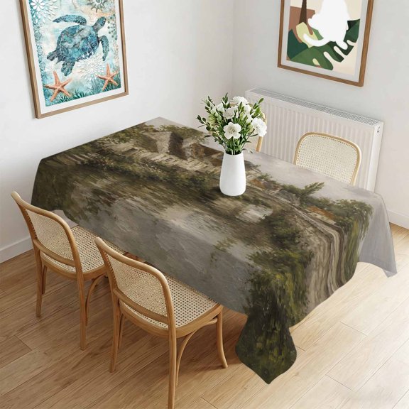 Rectangle Tablecloth,Retro Farmhouse Stone Bridge Waterproof Oil-Proof Table Cloth Kitchen Dining Tables Cover for Indoor Outdoor Wedding Holiday Party Decor,Vintage Countryside