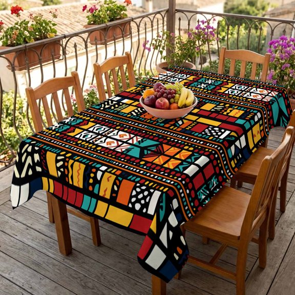 Rectangle Tablecloth,Retro Indian Bohemian Line Waterproof Oil-Proof Table Cloth Kitchen Dining Tables Cover for Indoor Outdoor Wedding Holiday Party Decor,Abstract Boho Geometric Art
