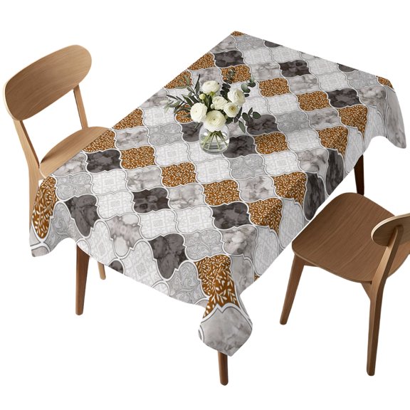 Rectangle Tablecloth, Retro Moroccan Lattice Grey Marble Waterproof Table Cloth 52x70 in Modern Minimalist Style Washable Spillproof Table Cover for Kitchen Dining Party Decor Outdoor Camping