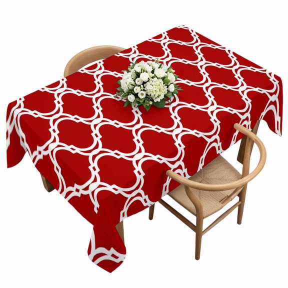 Rectangle Tablecloth, Retro Moroccan Red Geometric Waterproof Table Cloth 60x120 in Abstract Watercolor Stripe Washable Spillproof Table Cover for Kitchen Dining Party Decor Outdoor Camping