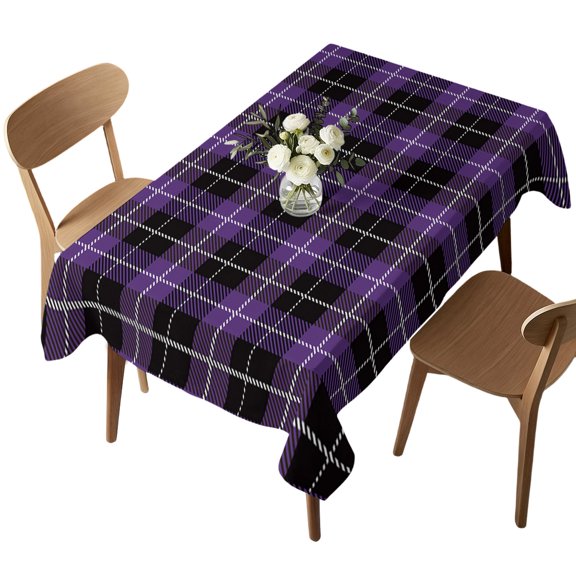 Rectangle Tablecloth, Retro Purple Black Plaid Waterproof Table Cloth 60x102 in Vintage Lattice Washable Spillproof Table Cover for Kitchen Dining Party Decor Outdoor Camping