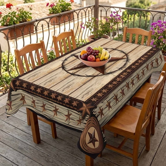 Rectangle Tablecloth,Retro Rustic Texas Country Star Waterproof Oil-Proof Table Cloth Kitchen Dining Tables Cover for Indoor Outdoor Wedding Holiday Party Decor,Farmhouse Vintage Wood Barn