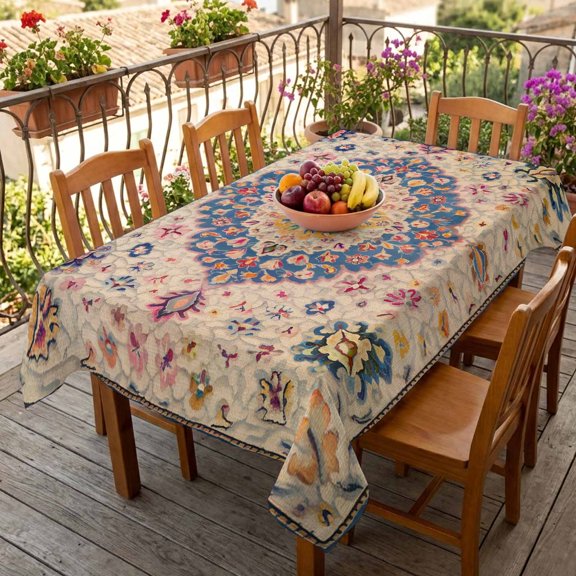 Rectangle Tablecloth,Retro Turkish Tradition Flower Waterproof Oil-Proof Table Cloth Kitchen Dining Tables Cover for Indoor Outdoor Wedding Holiday Party Decor,Medieval Ethnic Pattern