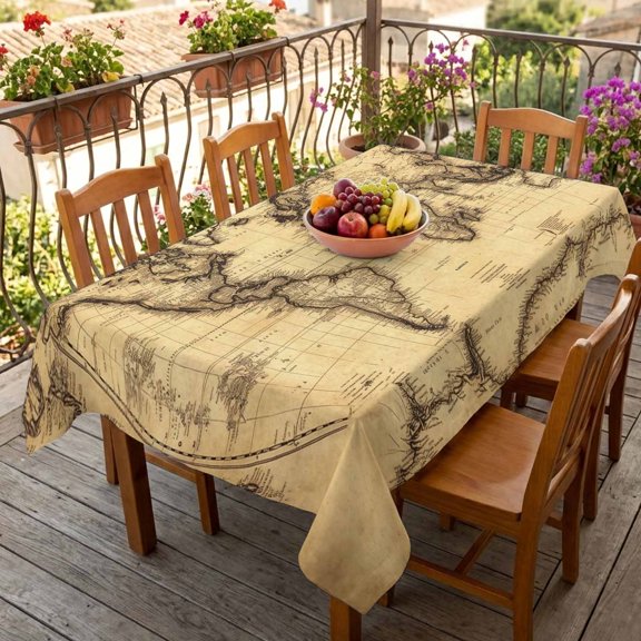 Rectangle Tablecloth,Retro Yellow World Map North America Asia Waterproof Oil-Proof Table Cloth Kitchen Dining Tables Cover for Indoor Outdoor Wedding Holiday Party Decor,Pacific Plate