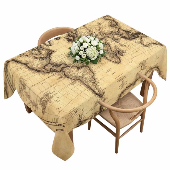 Rectangle Tablecloth, Retro Yellow World Map North America Asia Waterproof Table Cloth 60x120 in Pacific Plate Washable Spillproof Table Cover for Kitchen Dining Party Decor Outdoor Camping