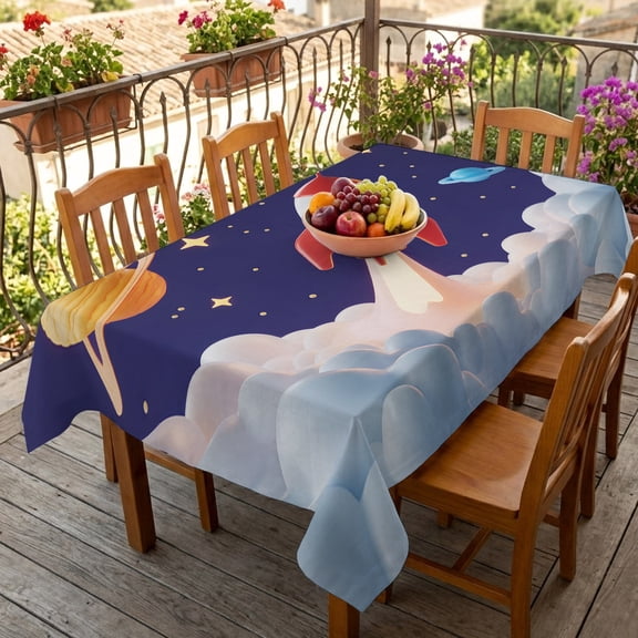 Rectangle Tablecloth,Rocket Space Universe Planet Waterproof Oil-Proof Table Cloth Kitchen Dining Tables Cover for Indoor Outdoor Wedding Holiday Party Decor,Night Star Cartoon Style