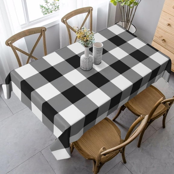 Rectangle Tablecloth, Rustic Black and White Buffalo Check Plaid Pattern Stain Resistant, Wrinkle Free, Washable Polyester Cover for Dining, Parties, and Camping