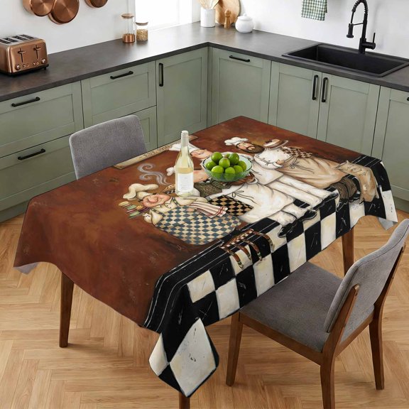 Rectangle Tablecloth,Rustic Cartoon Bakery Chef Waterproof Oil-Proof Table Cloth Kitchen Dining Tables Cover for Indoor Outdoor Wedding Holiday Party Decor,Farmhouse Cooking Theme
