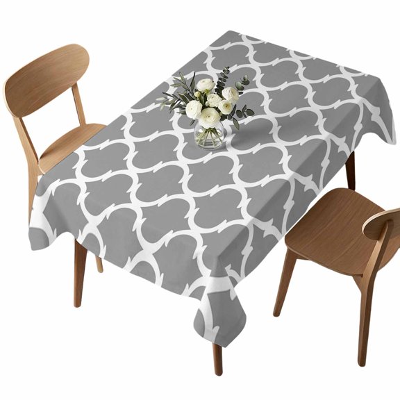 Rectangle Tablecloth, Rustic Morocco Lattice Pattern Waterproof Table Cloth 60x102 in Modern Gray Washable Spillproof Table Cover for Kitchen Dining Party Decor Outdoor Camping