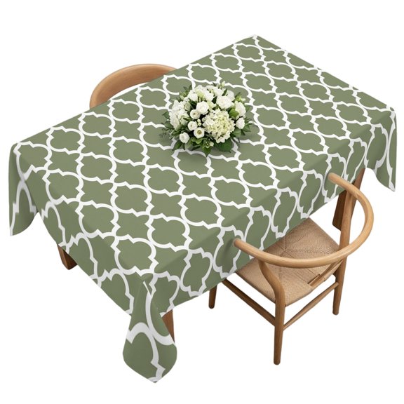 Rectangle Tablecloth, Sage Green Moroccan Grid Waterproof Table Cloth 60x120 in Country Style Washable Spillproof Table Cover for Kitchen Dining Party Decor Outdoor Camping