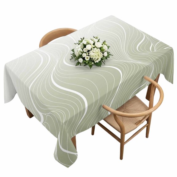 Rectangle Tablecloth, Sage Green Wavy Gradient Stripes Waterproof Table Cloth 60x120 in Geometric Abstract Art Washable Spillproof Table Cover for Kitchen Dining Party Decor Outdoor Camping