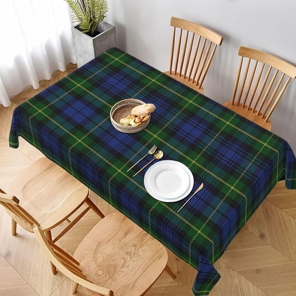 Rectangle Tablecloth, Scottish House of Gordon Blue Green Clan Tartan Stain-Resistant, Wrinkle-Free, Washable Cover for Dining, Parties, and Wedding 60x84in