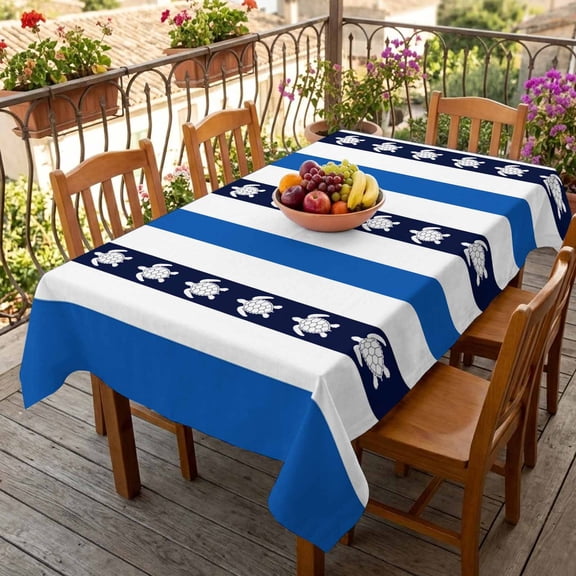 Rectangle Tablecloth,Sea Turtle Navy Blue Stripes Waterproof Oil-Proof Table Cloth Kitchen Dining Tables Cover for Indoor Outdoor Wedding Holiday Party Decor,Coastal Nautical Theme