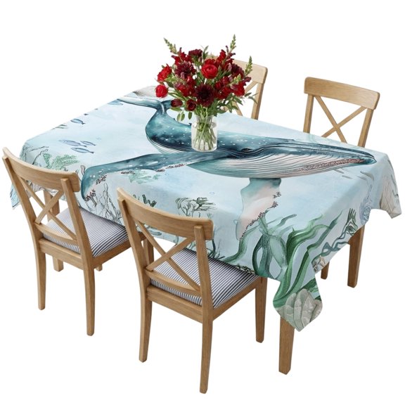 Rectangle Tablecloth,Sea Whale Seaweed Shell Coral Waterproof Oil-Proof Table Cloth Kitchen Dining Tables Cover for Indoor Outdoor Wedding Holiday Party Decor,Summer Ocean Theme
