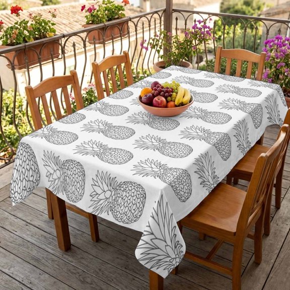 Rectangle Tablecloth,Seamless Grey Pineapple Waterproof Oil-Proof Table Cloth Kitchen Dining Tables Cover for Indoor Outdoor Wedding Holiday Party Decor,Rustic Farmhouse Fruit Theme
