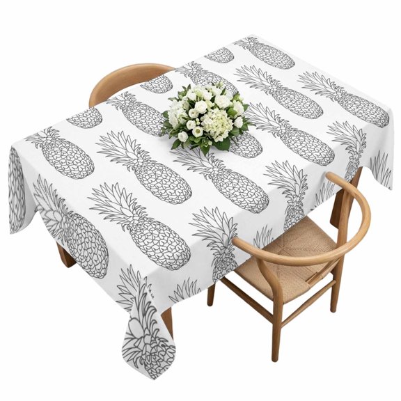 Rectangle Tablecloth, Seamless Grey Pineapple Waterproof Table Cloth 60x120 in Rustic Farmhouse Fruit Theme Washable Spillproof Table Cover for Kitchen Dining Party Decor Outdoor Camping