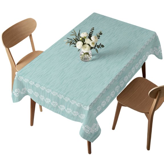 Rectangle Tablecloth, Solid Light Blue Background Waterproof Table Cloth 52x70 in Textured Woven Pattern Washable Spillproof Table Cover for Kitchen Dining Party Decor Outdoor Camping