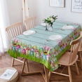 thumbnail image 1 of Rectangle Tablecloth Spill Proof Waterproof Square Table Cover Farmhouse Soft Table Cloth for Rectangle Tables, Easter Eggs and Bunny Spring Green Grass Border Blue Wood Grain Tablecloth 60x84 Inch, 1 of 6