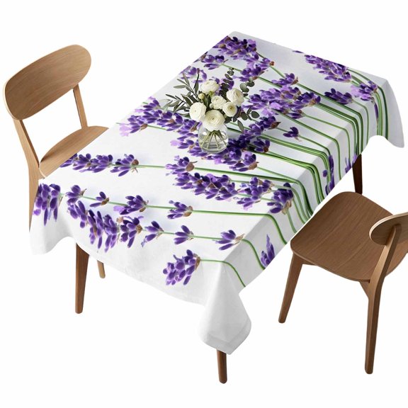 Rectangle Tablecloth, Spring Flower Lavender Waterproof Table Cloth 60x84 in Country Purple Floral Art Washable Spillproof Table Cover for Kitchen Dining Party Decor Outdoor Camping