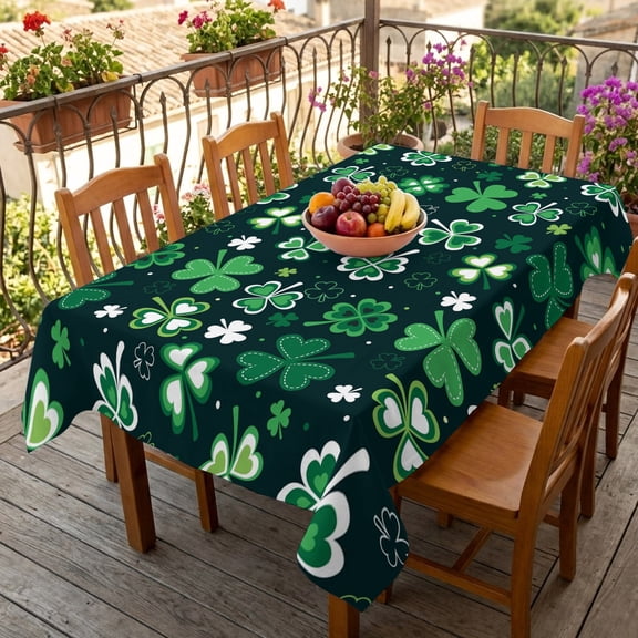 Rectangle Tablecloth,St. Patrick's Day Green Shamrock Waterproof Oil-Proof Table Cloth Kitchen Dining Tables Cover for Indoor Outdoor Wedding Holiday Party Decor,Lucky Clovers Country Leaf Seamless