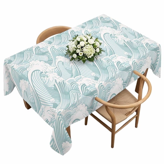 Rectangle Tablecloth, Summer Coastal Abstract Waves Waterproof Table Cloth 60x120 in Modern Minimalist Wavy Washable Spillproof Table Cover for Kitchen Dining Party Decor Outdoor Camping