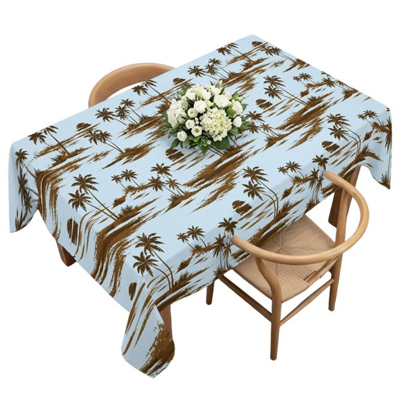 Rectangle Tablecloth, Summer Coconut Tree Beach Sun Waterproof Table Cloth 60x120 in Retro Blue Washable Spillproof Table Cover for Kitchen Dining Party Decor Outdoor Camping