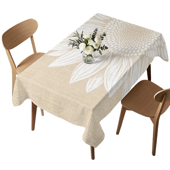Rectangle Tablecloth, Summer Farm Sunflowers Waterproof Table Cloth 52x70 in Linen Texture Background Washable Spillproof Table Cover for Kitchen Dining Party Decor Outdoor Camping