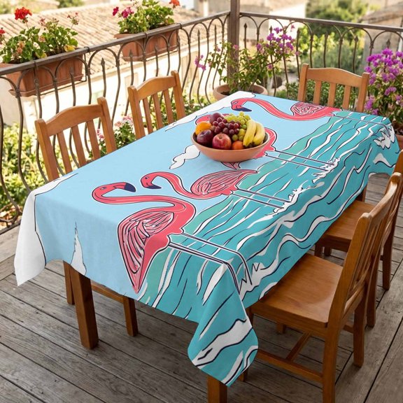 Rectangle Tablecloth,Summer Flamingo Cartoon Style Waterproof Oil-Proof Table Cloth Kitchen Dining Tables Cover for Indoor Outdoor Wedding Holiday Party Decor,Blue Ocean Water Ripple